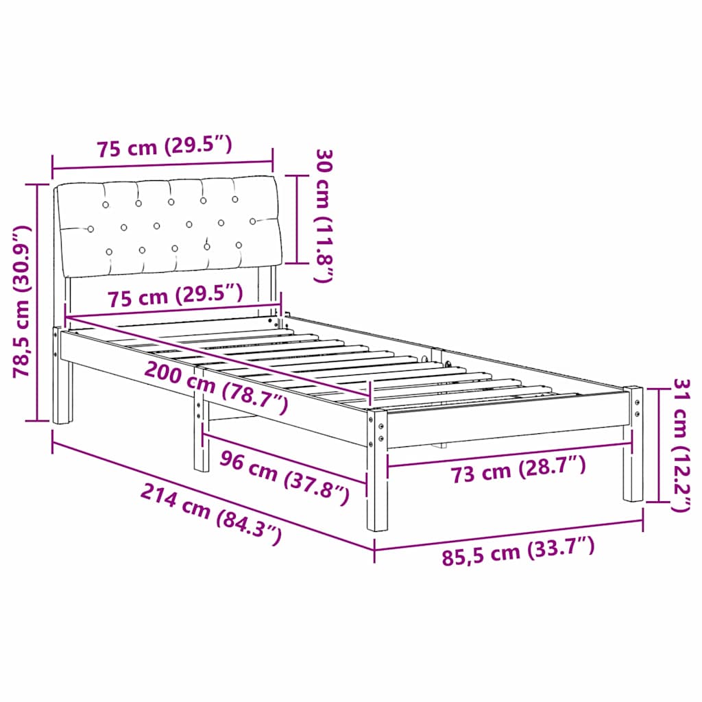 Sengestel Hvid og lys grå 75 x 190 cm Massivt fyrretræ