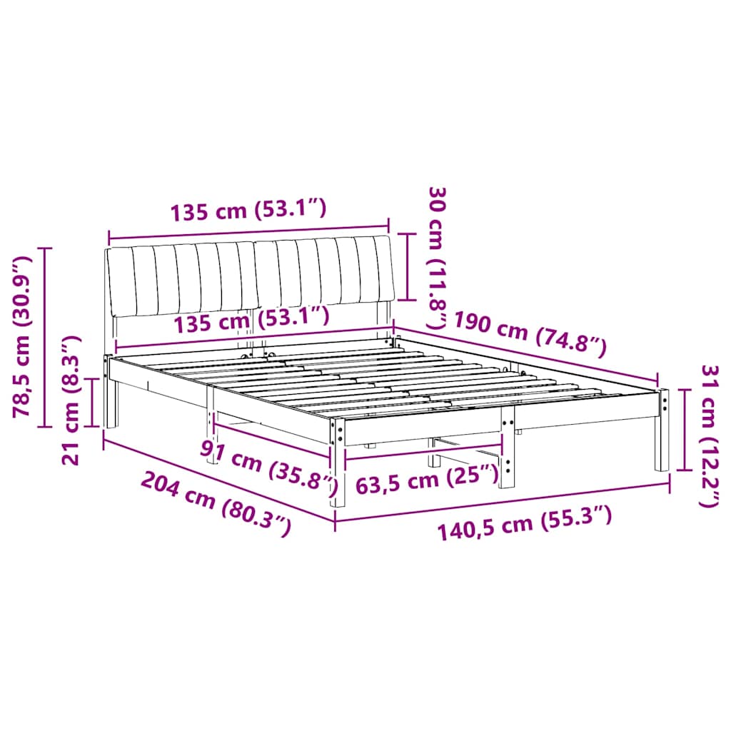 Sengestel Brun og sort 135 x 190 cm Massivt fyrretræ
