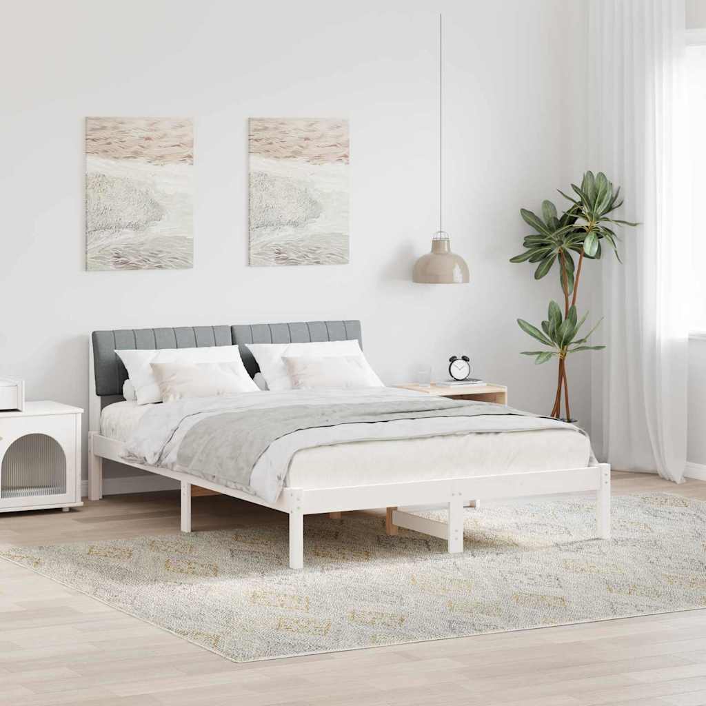 Sengestel Hvid og lys grå 135 x 190 cm Massivt fyrretræ