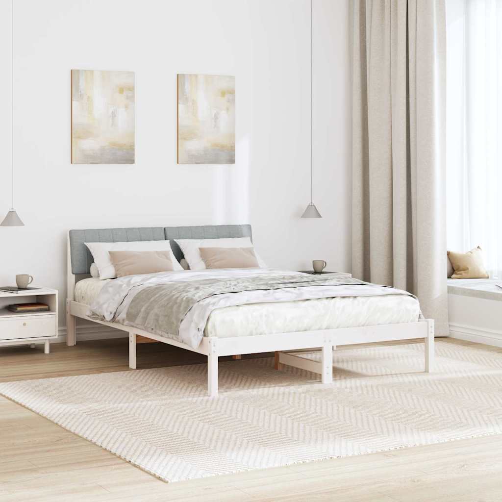 Sengestel Hvid og lys grå 135 x 190 cm Massivt fyrretræ