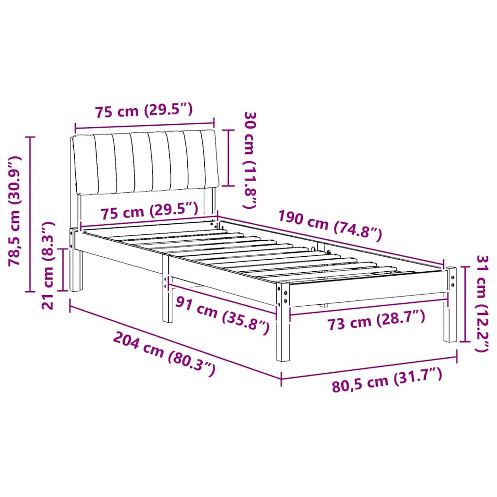 Sengestel Brun og sort 75 x 190 cm Massivt fyrretræ