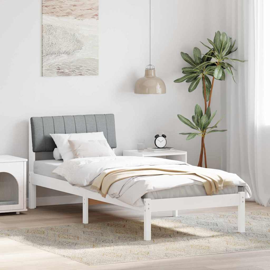 Sengestel Hvid og lys grå 75 x 190 cm Massivt fyrretræ