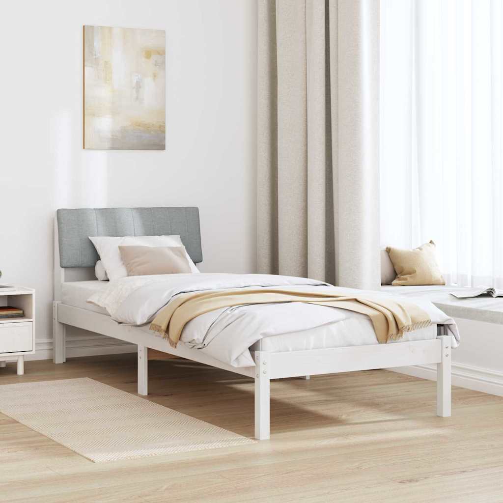 Sengestel Hvid og lys grå 75 x 190 cm Massivt fyrretræ