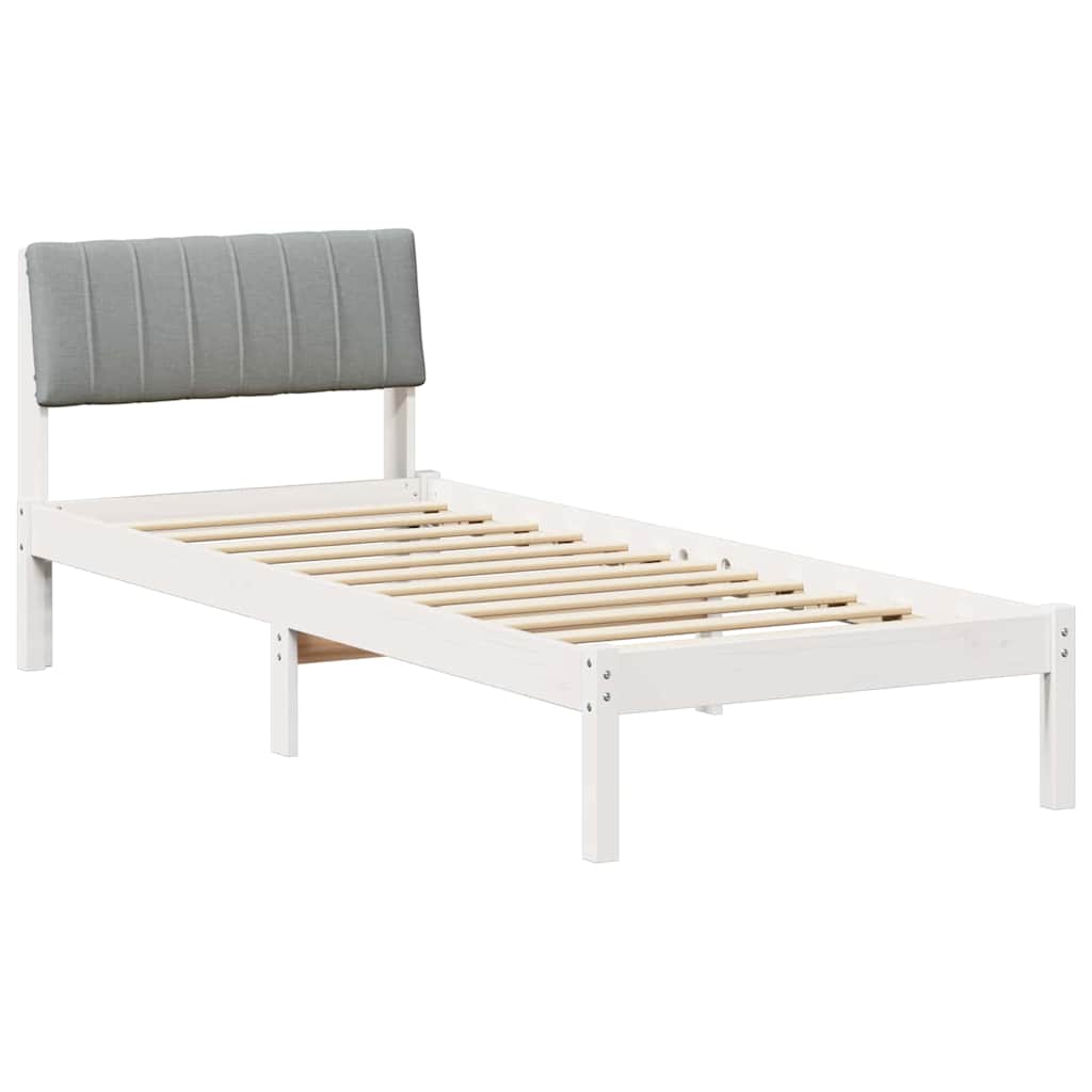 Sengestel Hvid og lys grå 75 x 190 cm Massivt fyrretræ