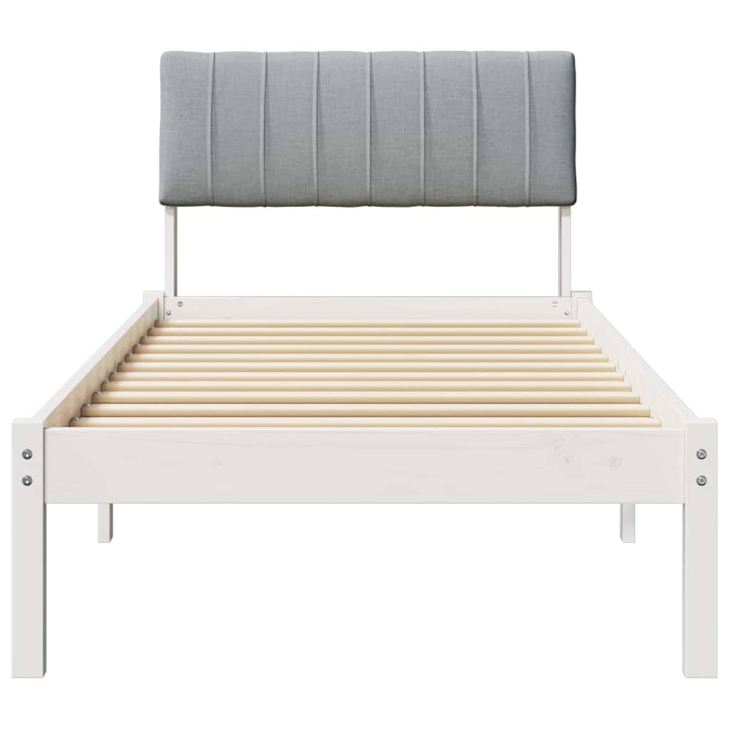 Sengestel Hvid og lys grå 75 x 190 cm Massivt fyrretræ