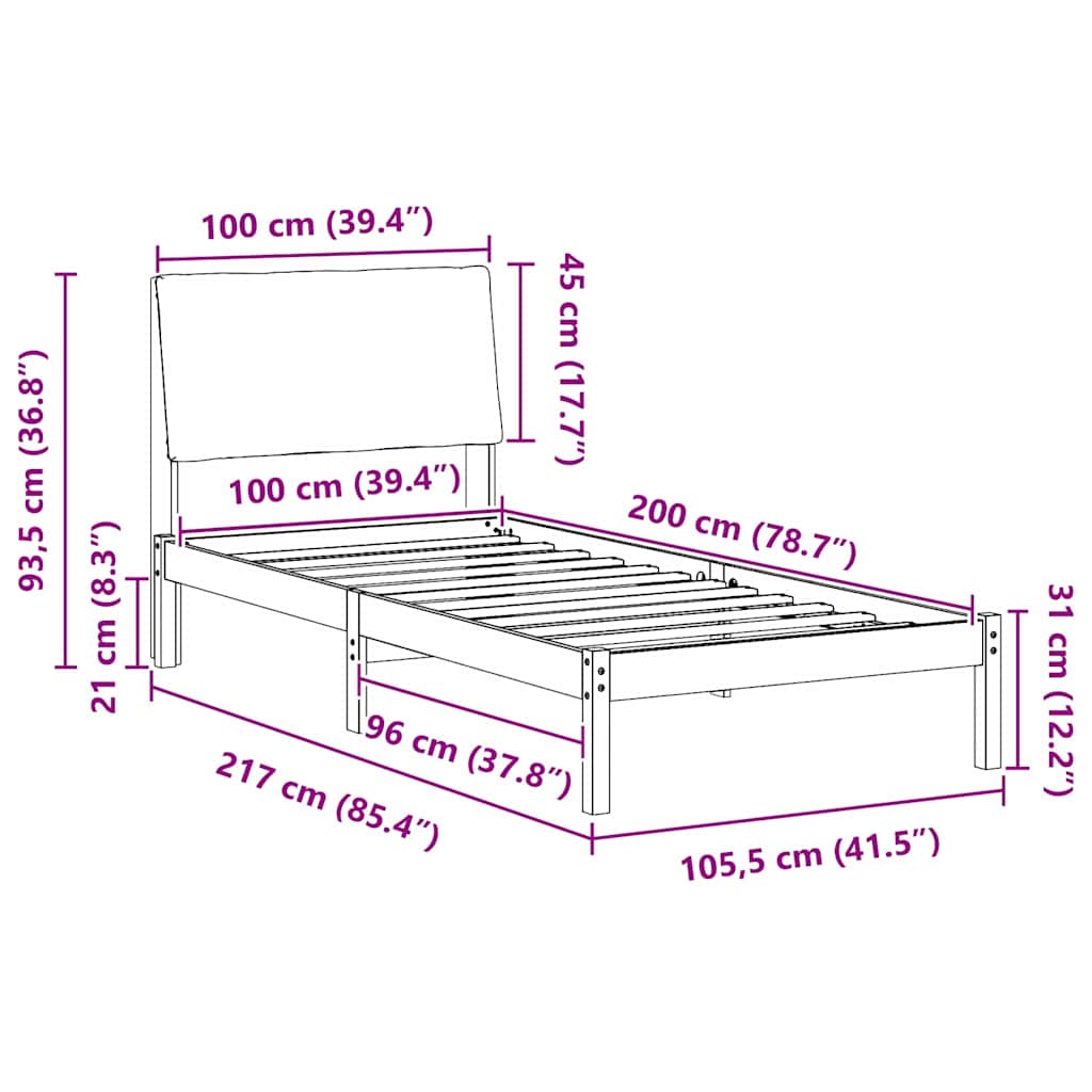 Sengestel Hvid og lys grå 100 x 200 cm Massivt fyrretræ