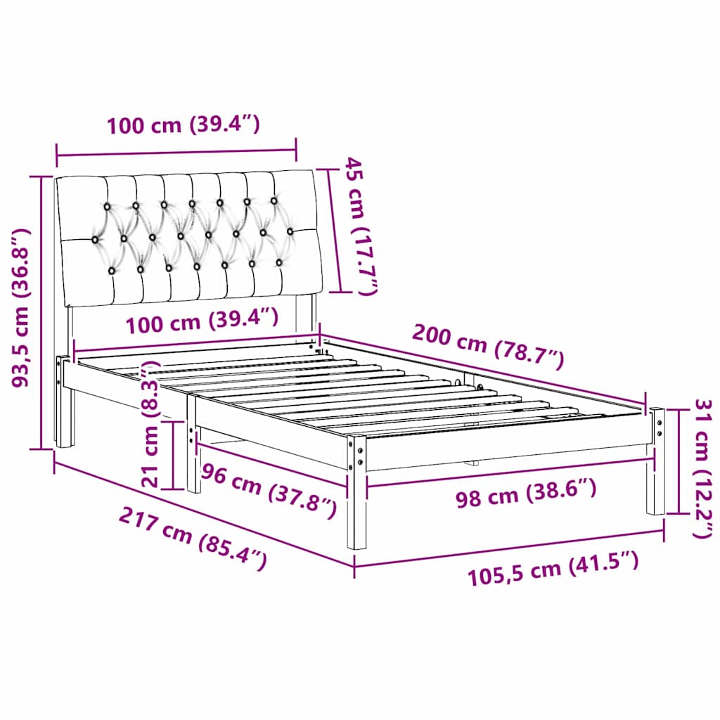 Sengestel med Polstret Hovedgavl Brun 100 x 200 cm