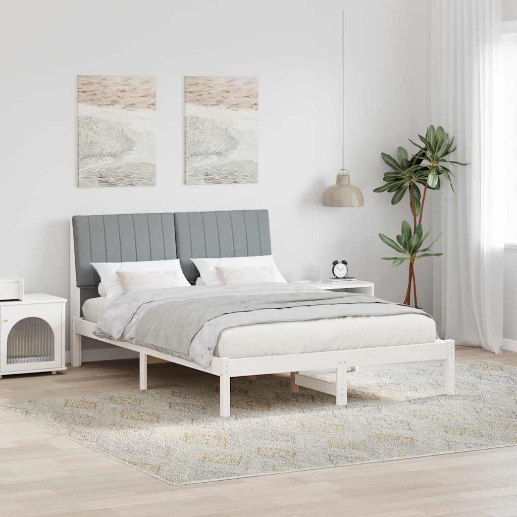 Sengestel med hovedgærde Hvid 135 x 190 cm Massiv fyrretræ