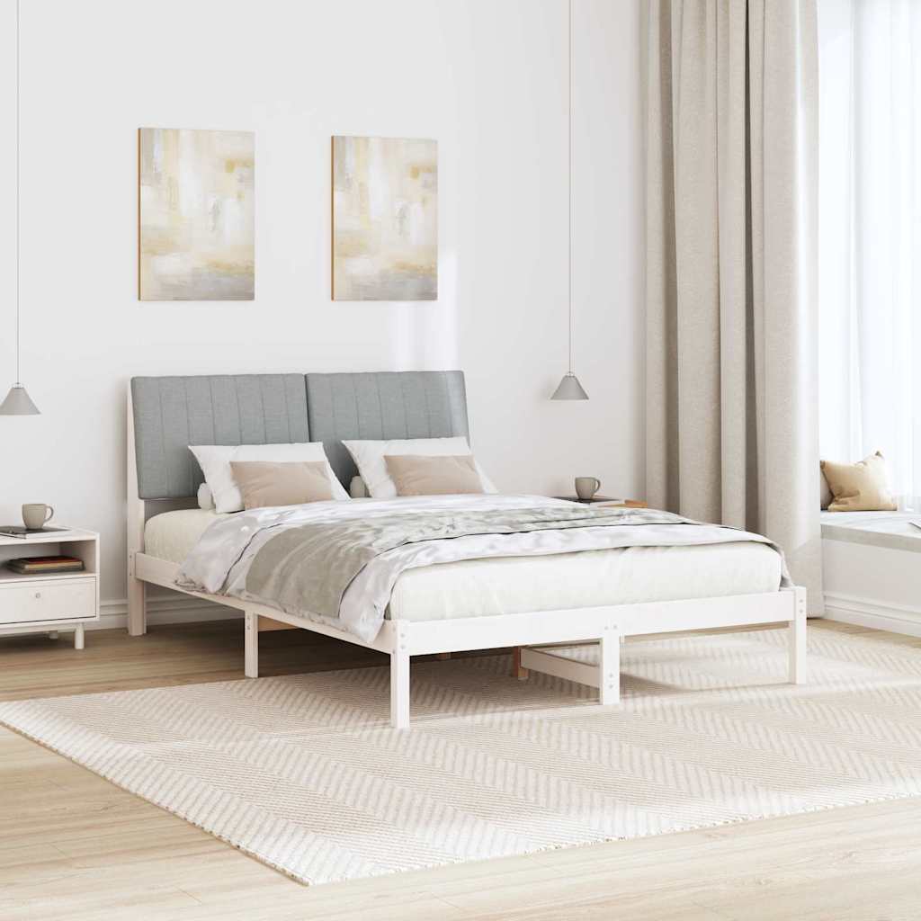 Sengestel med hovedgærde Hvid 135 x 190 cm Massiv fyrretræ