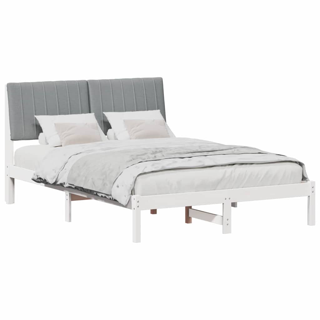 Sengestel med hovedgærde Hvid 135 x 190 cm Massiv fyrretræ