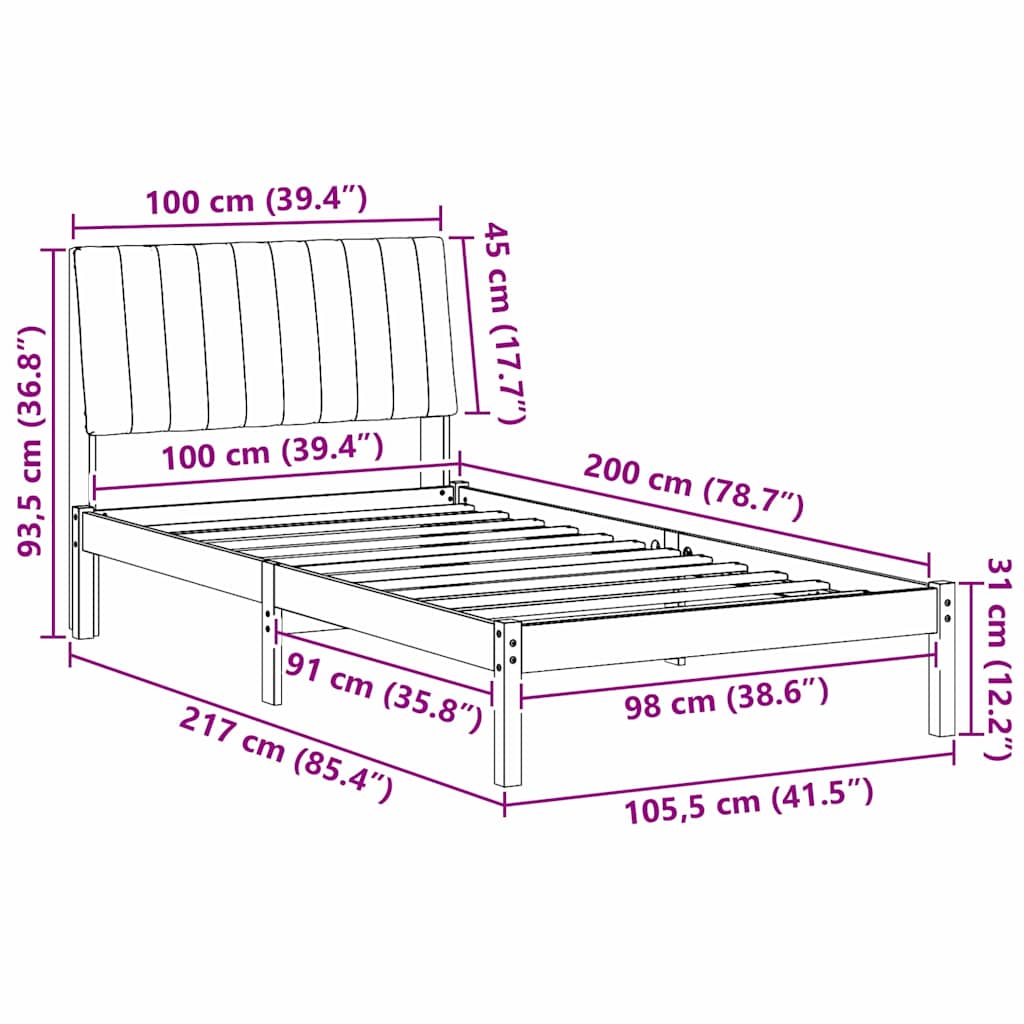 Sengestel med hovedgærde Brun 100 x 200 cm Massiv fyrretræ