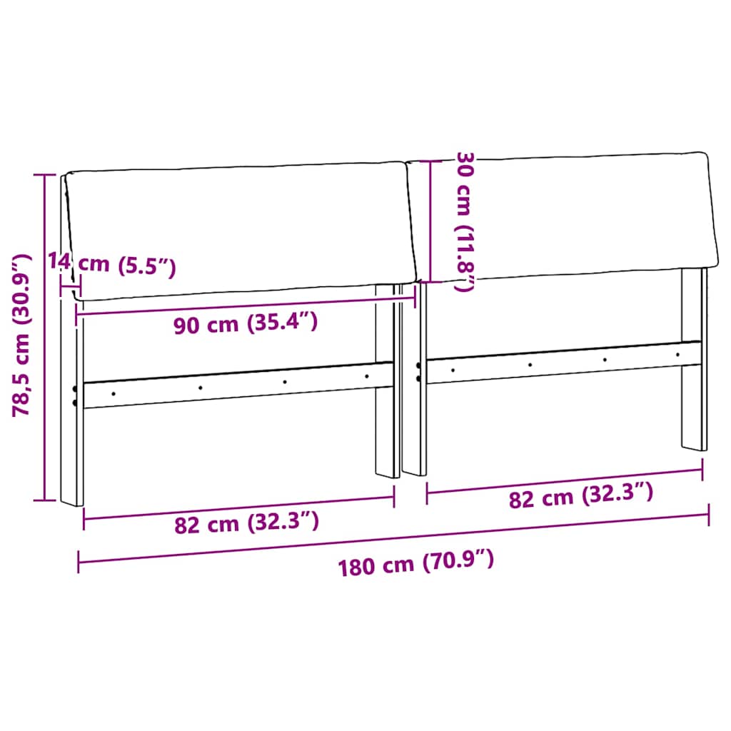 Polstret sengegavl Gråbrun 180 cm Massiv fyrretræ