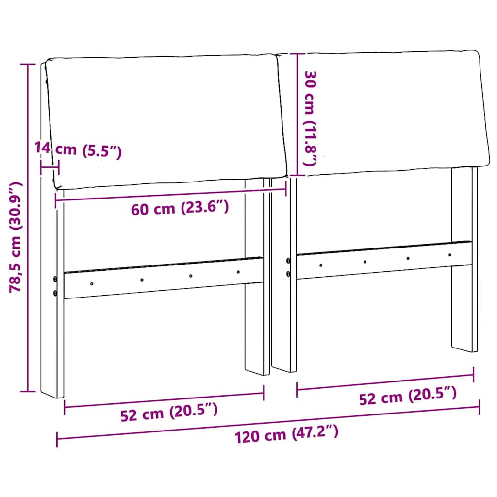 Polstret sengegavl Sort 120 cm Massiv fyrretræ