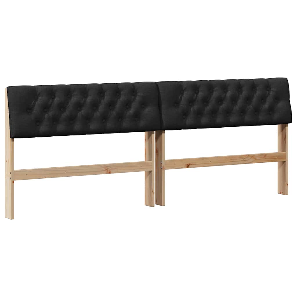 Polstret sengegavl Sort 200 cm Massiv fyrretræ