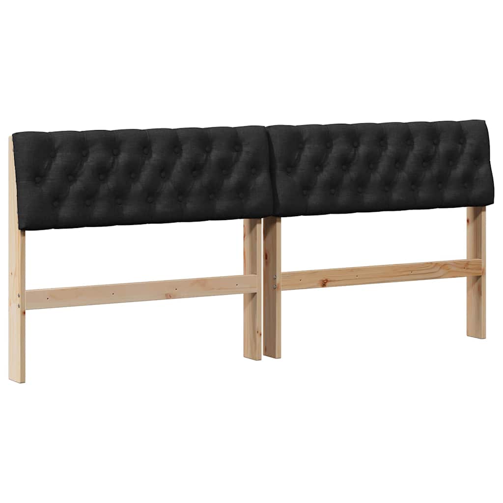 Polstret sengegavl Sort 180 cm Massiv fyrretræ