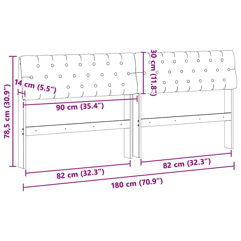 Polstret sengegavl Sort 180 cm Massiv fyrretræ