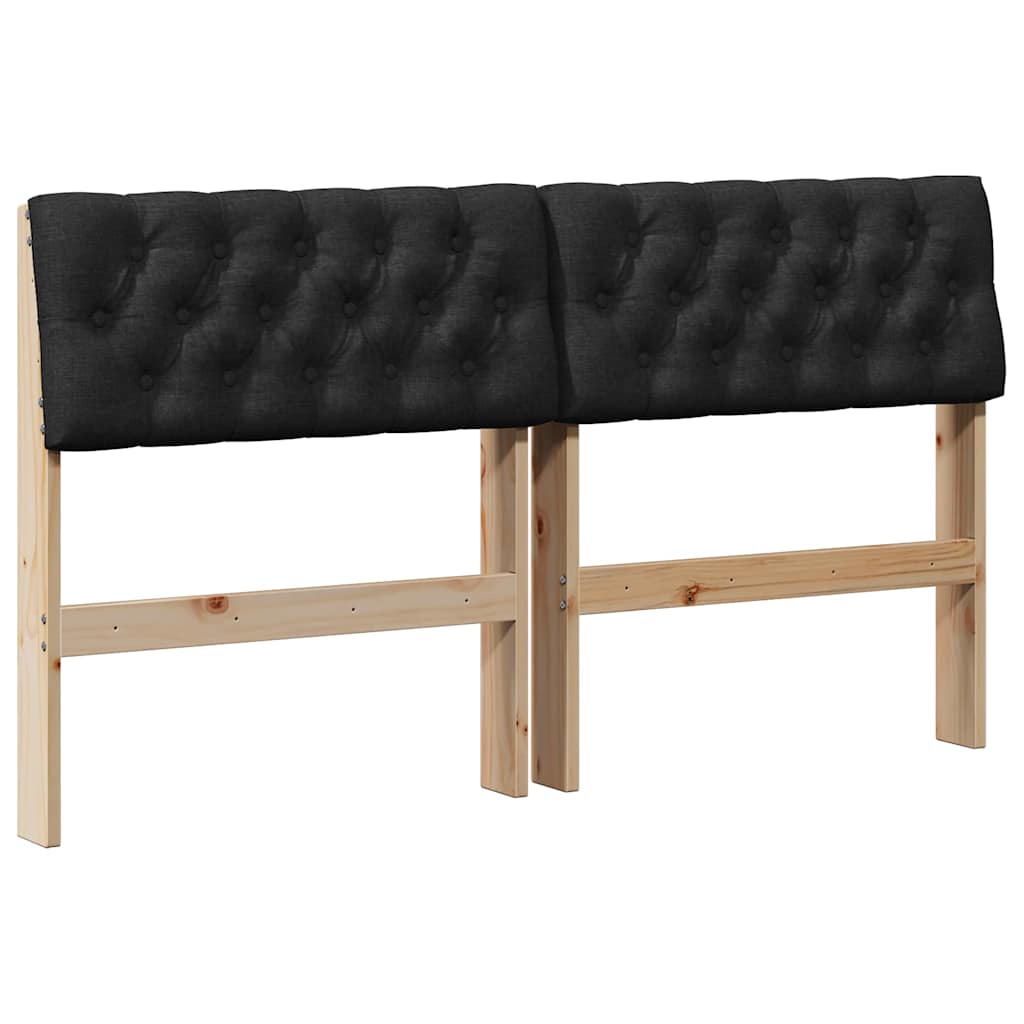 Polstret sengegavl Sort 135 cm Massiv fyrretræ
