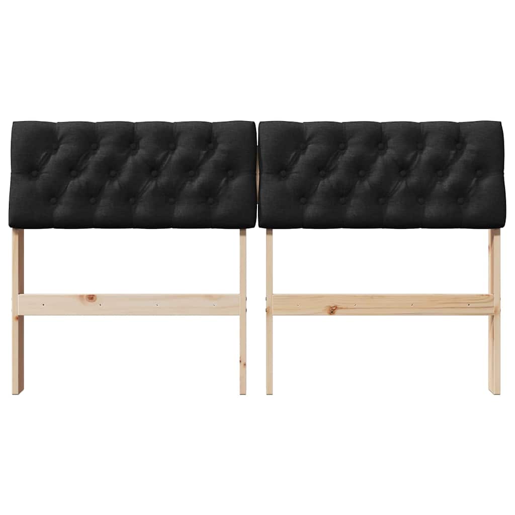Polstret sengegavl Sort 135 cm Massiv fyrretræ