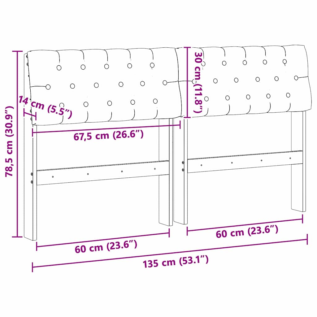 Polstret sengegavl Sort 135 cm Massiv fyrretræ