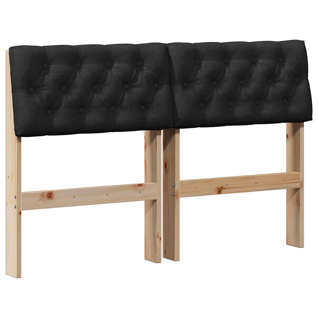 Polstret sengegavl Sort 120 cm Massiv fyrretræ