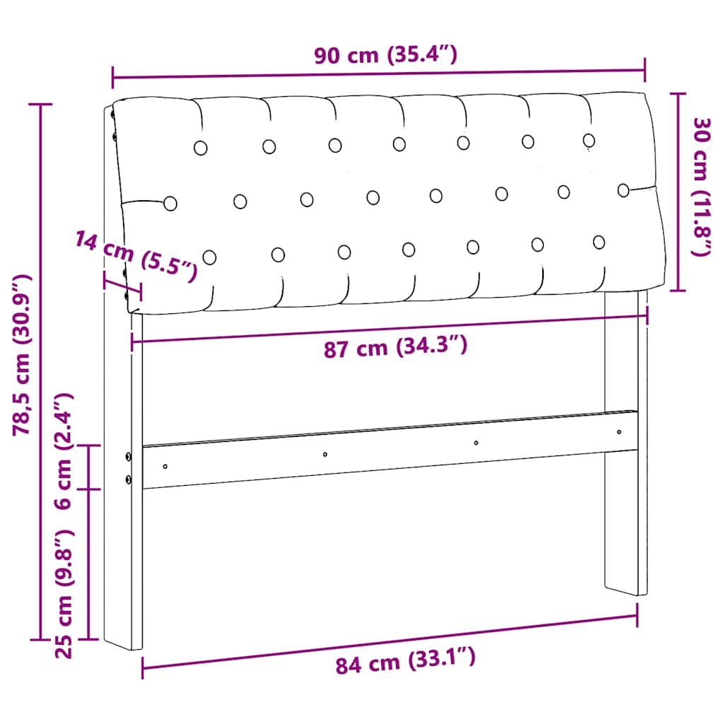 Polstret sengegavl Sort 90 cm Massiv fyrretræ