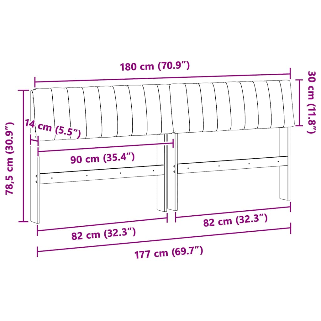 Polstret sengegavl Gråbrun 180 cm Massiv fyrretræ