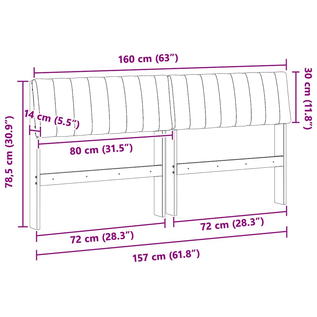 Polstret sengegavl Gråbrun 160 cm Massiv fyrretræ