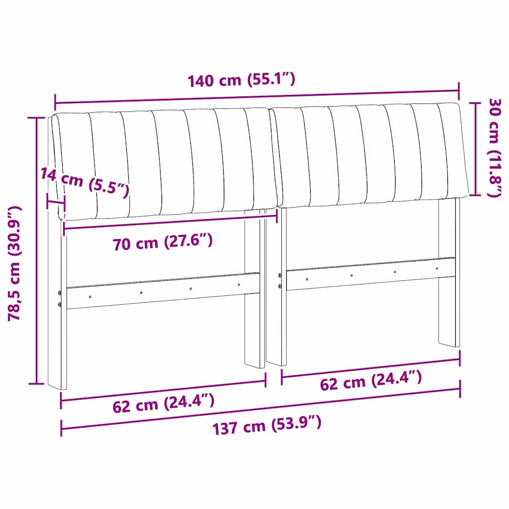 Polstret sengegavl Sort 140 cm Massiv fyrretræ
