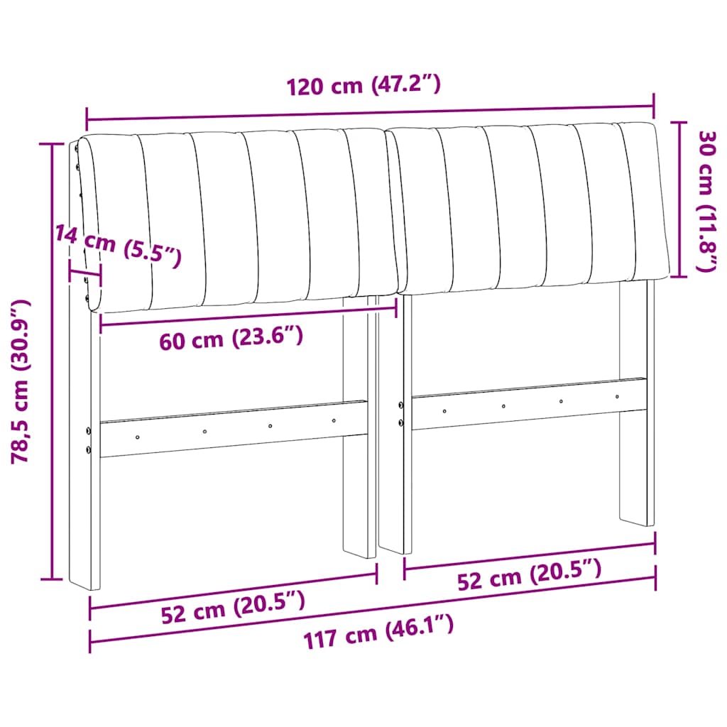 Polstret sengegavl Gråbrun 120 cm Massiv fyrretræ