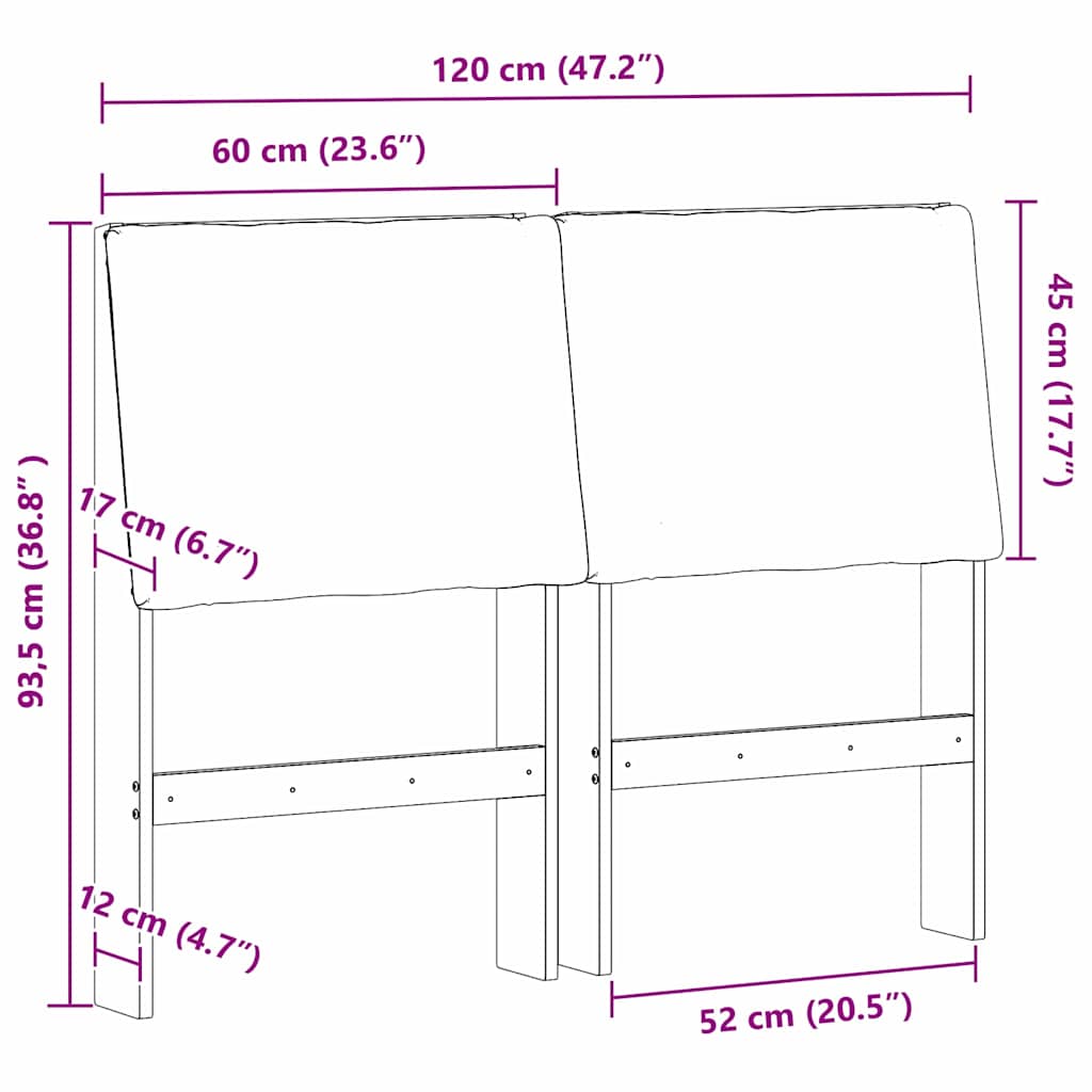 Polstret sengegavl Sort 120 cm Massiv fyrretræ