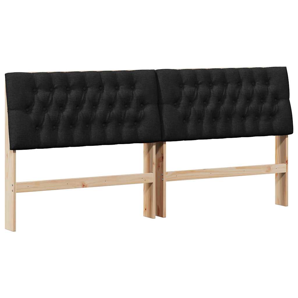 Polstret sengegavl Sort 200 cm Massiv fyrretræ