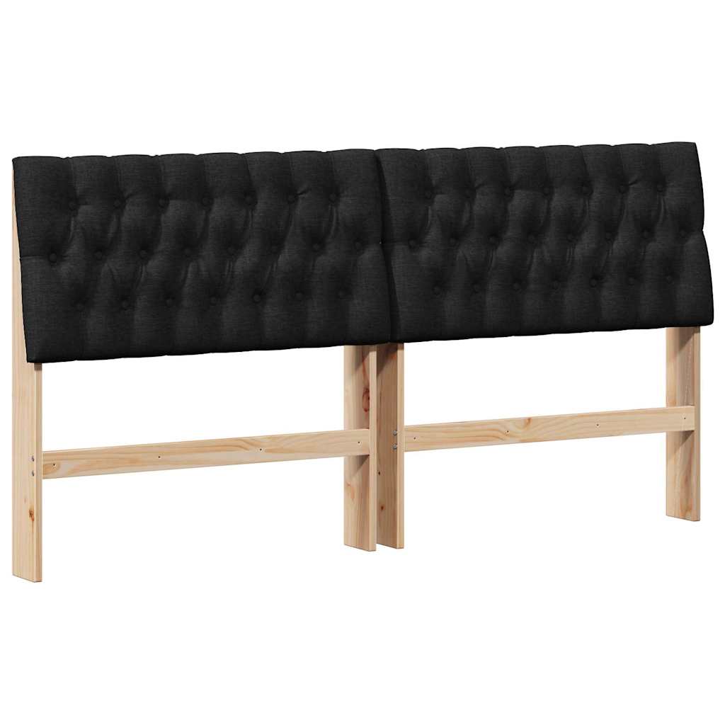 Polstret sengegavl Sort 180 cm Massiv fyrretræ
