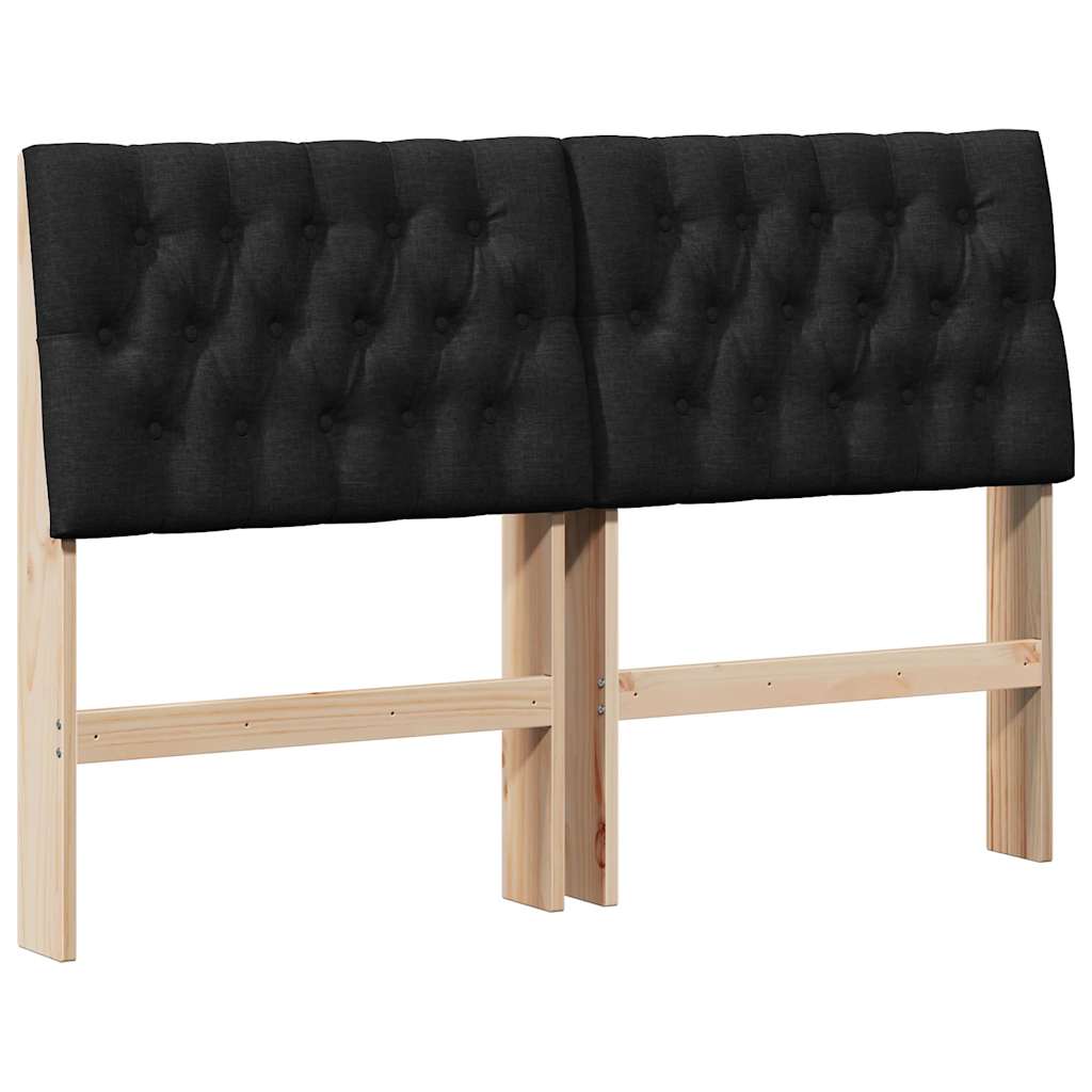 Polstret sengegavl Sort 140 cm Massiv fyrretræ
