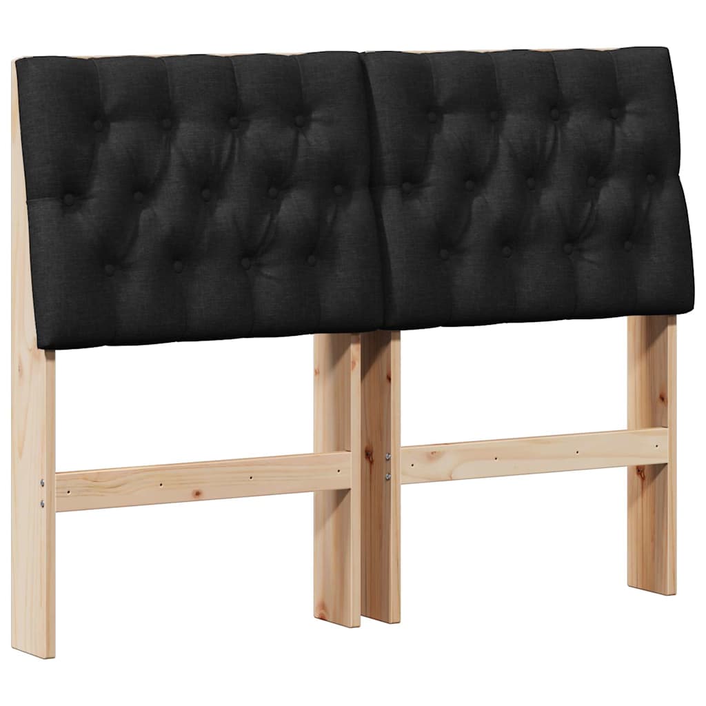 Polstret sengegavl Sort 120 cm Massiv fyrretræ