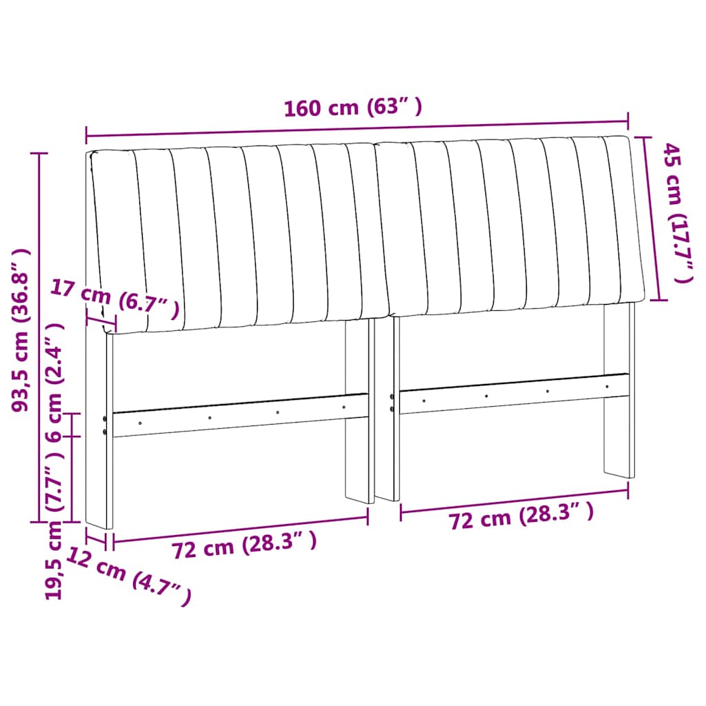 Polstret sengegavl Sort 160 cm Massiv fyrretræ