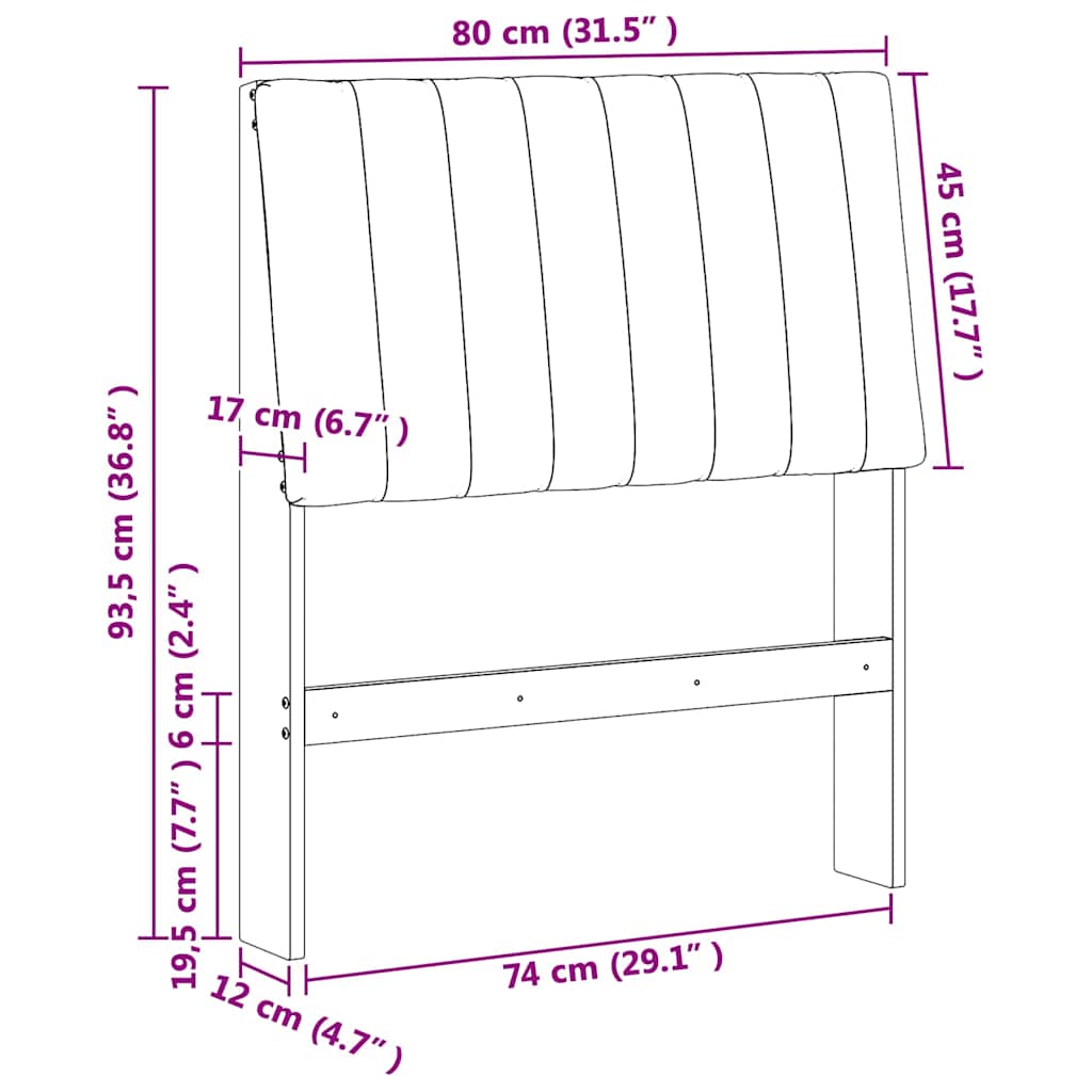 Polstret sengegavl Sort 80 cm Massiv fyrretræ