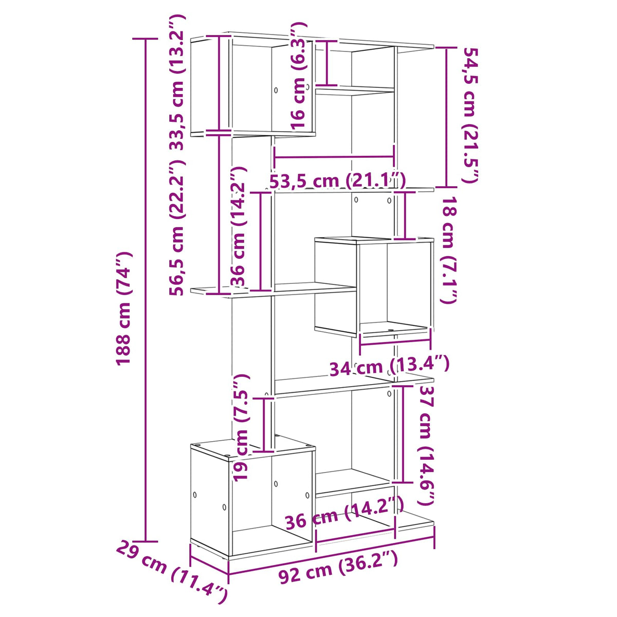 Bogskab 9 niveauer 92 x 29 x 188 cm Konstrueret træ Sort eg