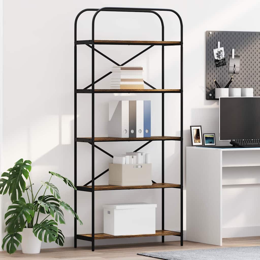 Bogreol 5 niveauer 80 x 30 x 183 cm Konstrueret træ Røget eg