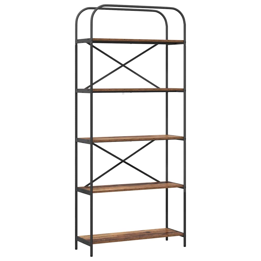 Bogreol 5 niveauer 80 x 30 x 183 cm Konstrueret træ Gammelt træ
