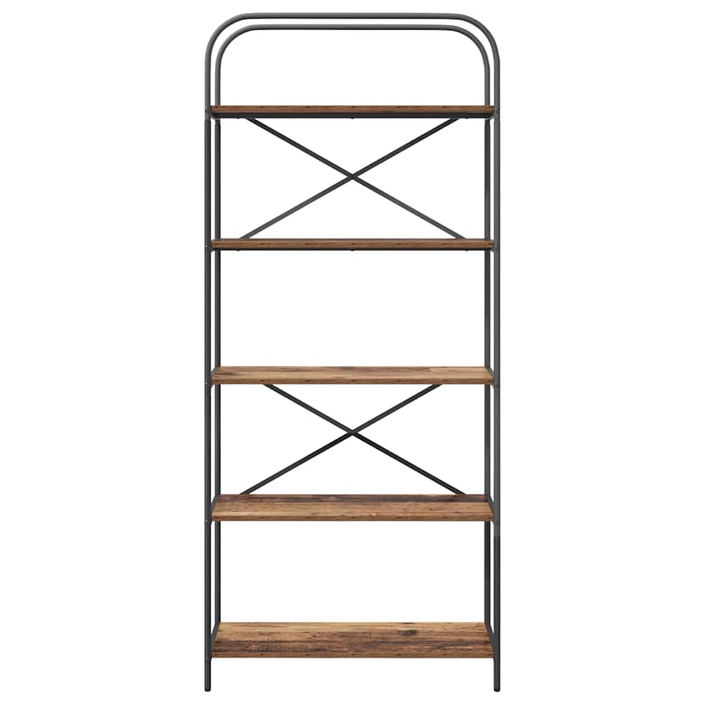 Bogreol 5 niveauer 80 x 30 x 183 cm Konstrueret træ Gammelt træ
