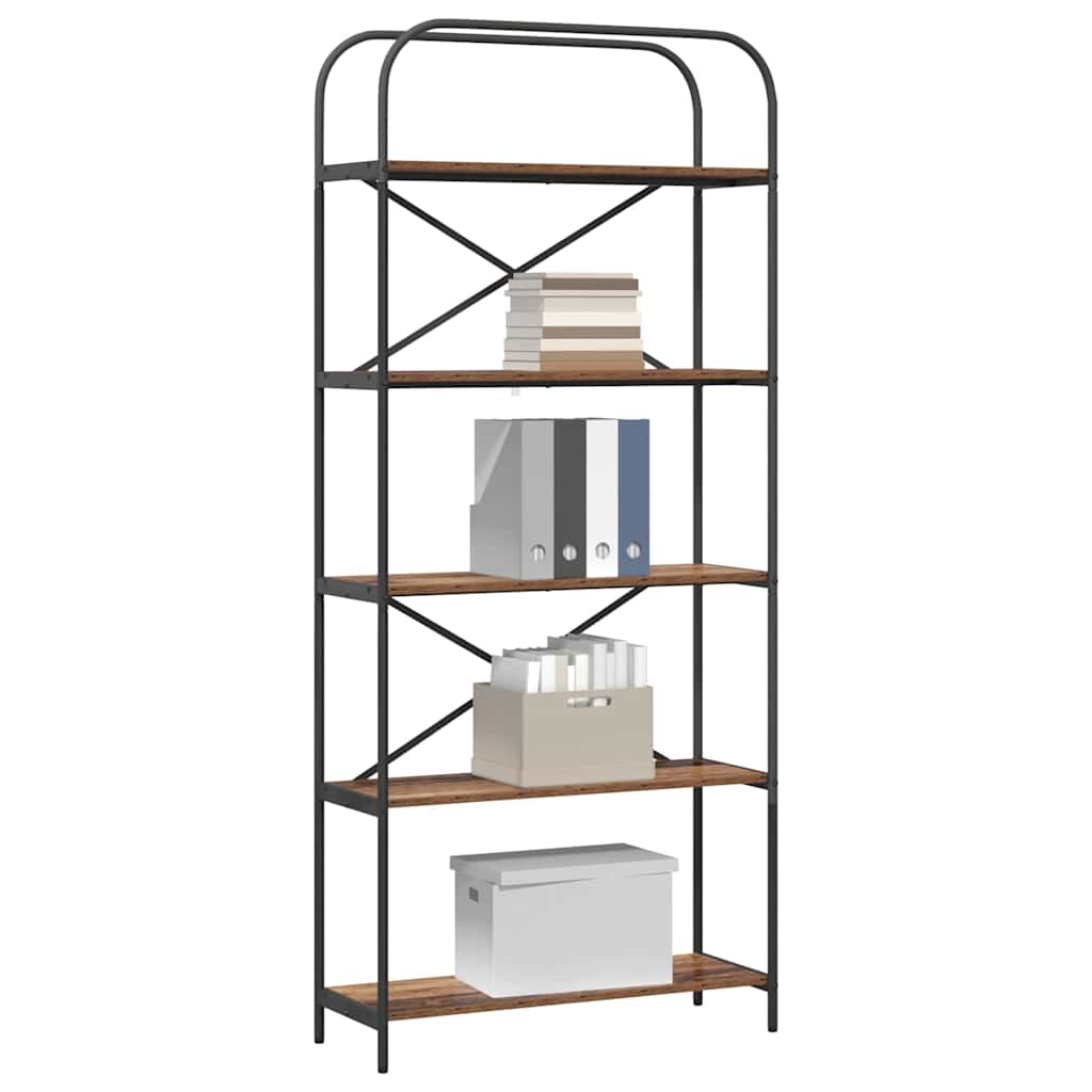 Bogreol 5 niveauer 80 x 30 x 183 cm Konstrueret træ Gammelt træ