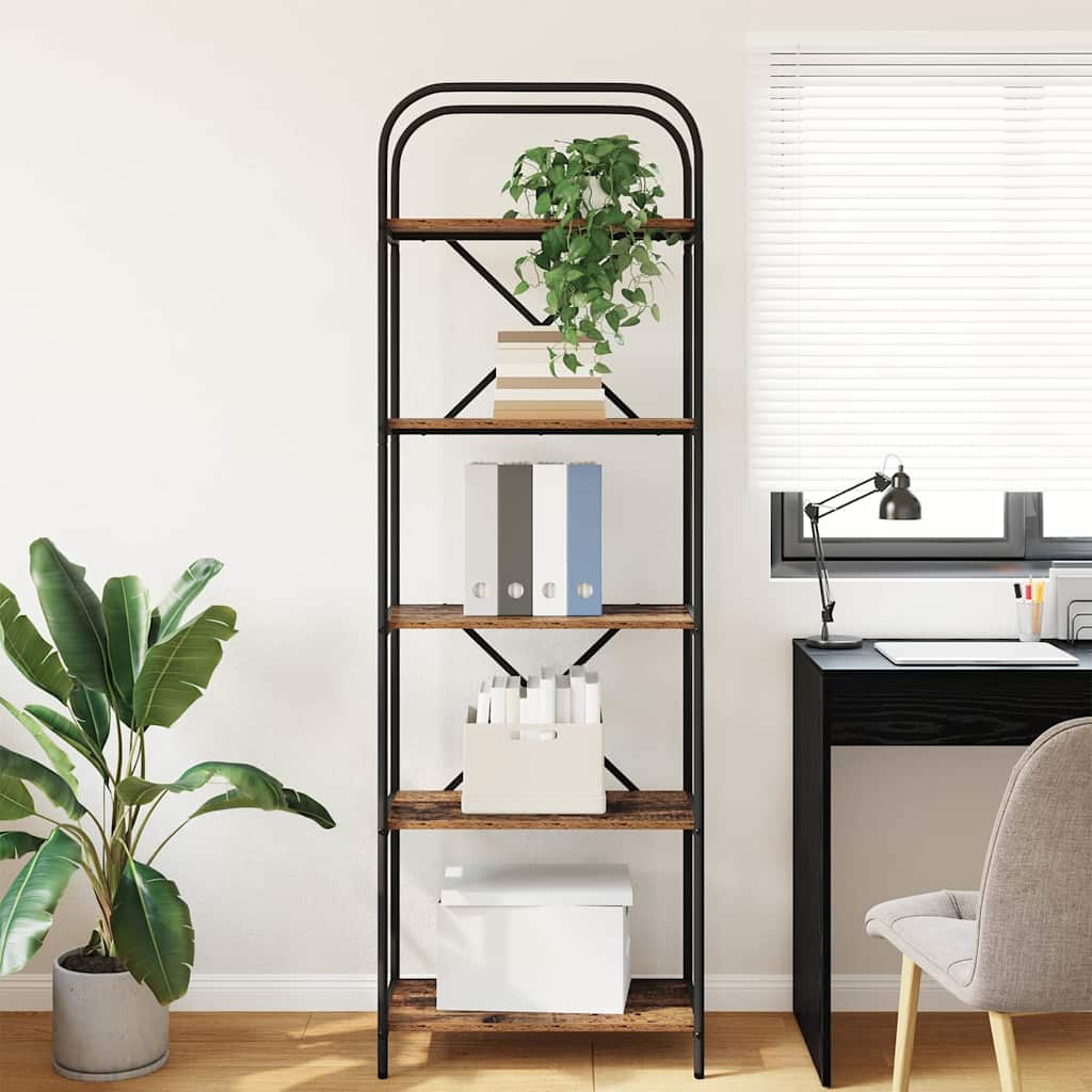 Bogreol 5 niveauer 60 x 30 x 183 cm Konstrueret træ Gammelt træ