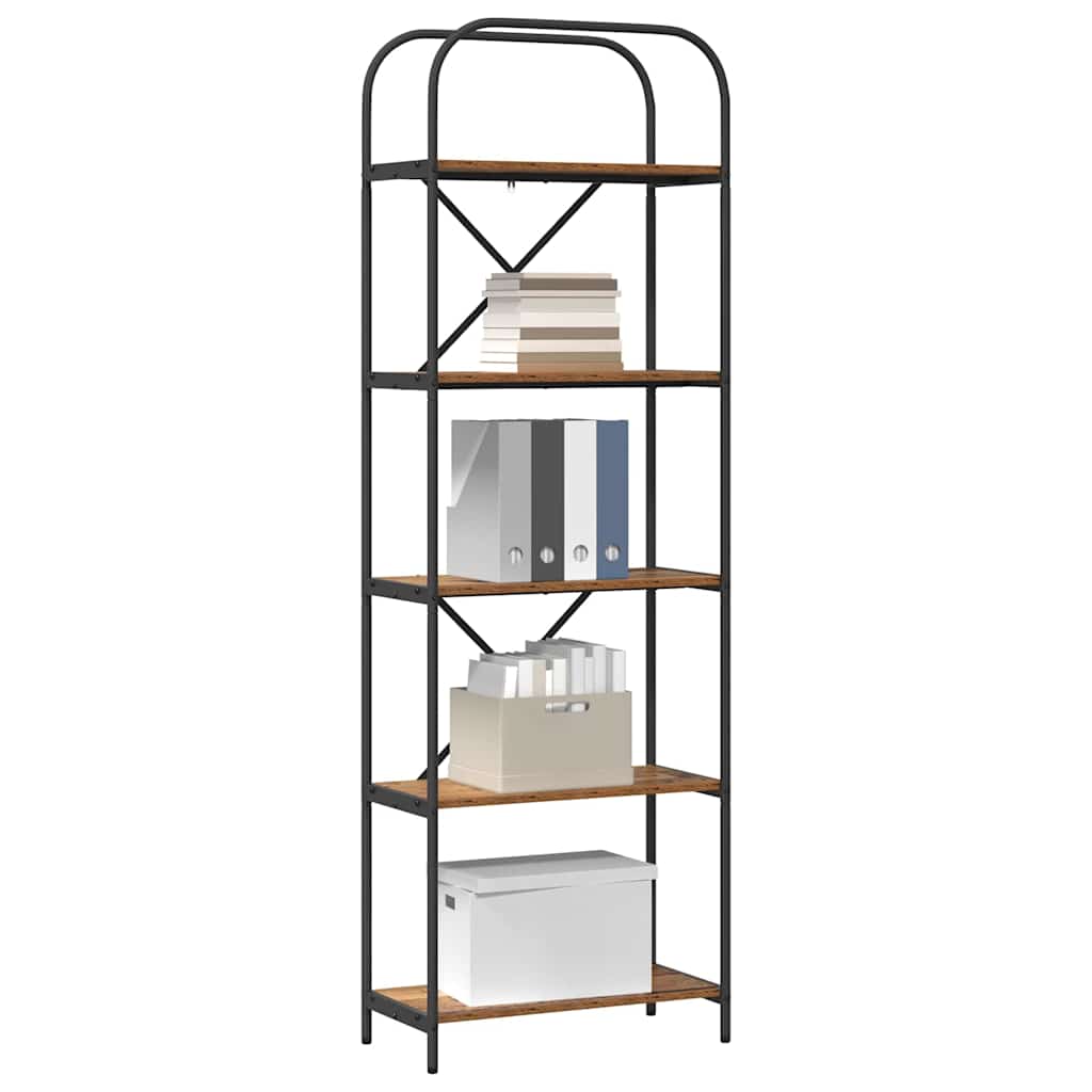 Bogreol 5 niveauer 60 x 30 x 183 cm Konstrueret træ Gammelt træ