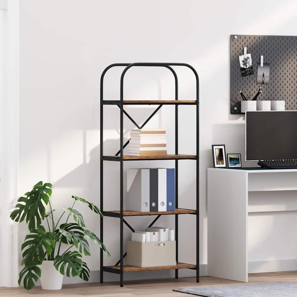 Bogreol 4 niveauer 60 x 30 x 146 cm Konstrueret træ Gammelt træ