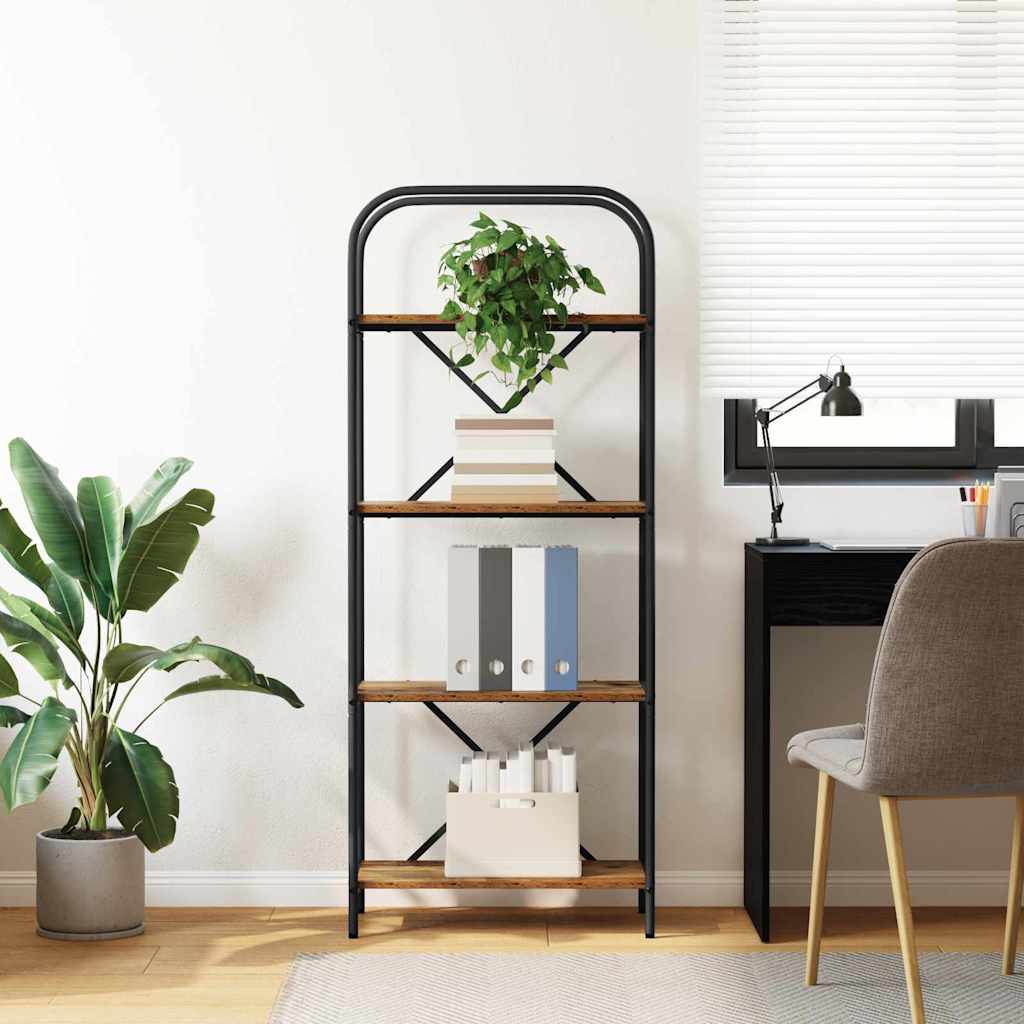 Bogreol 4 niveauer 60 x 30 x 146 cm Konstrueret træ Gammelt træ