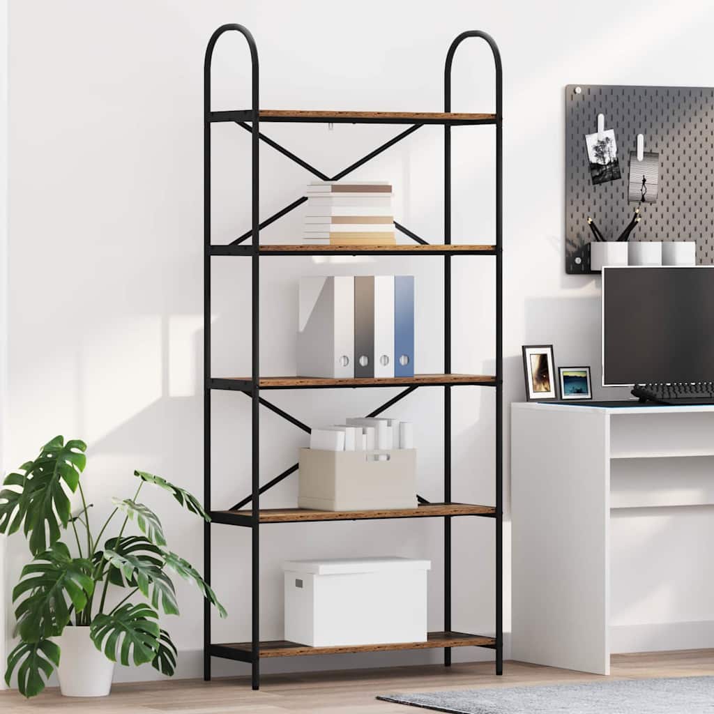 Bogreol 5 niveauer 80 x 30 x 183 cm Konstrueret træ Gammelt træ
