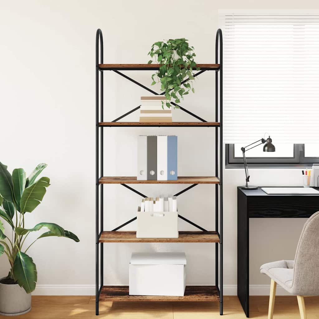 Bogreol 5 niveauer 80 x 30 x 183 cm Konstrueret træ Gammelt træ