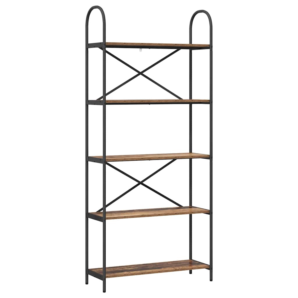 Bogreol 5 niveauer 80 x 30 x 183 cm Konstrueret træ Gammelt træ