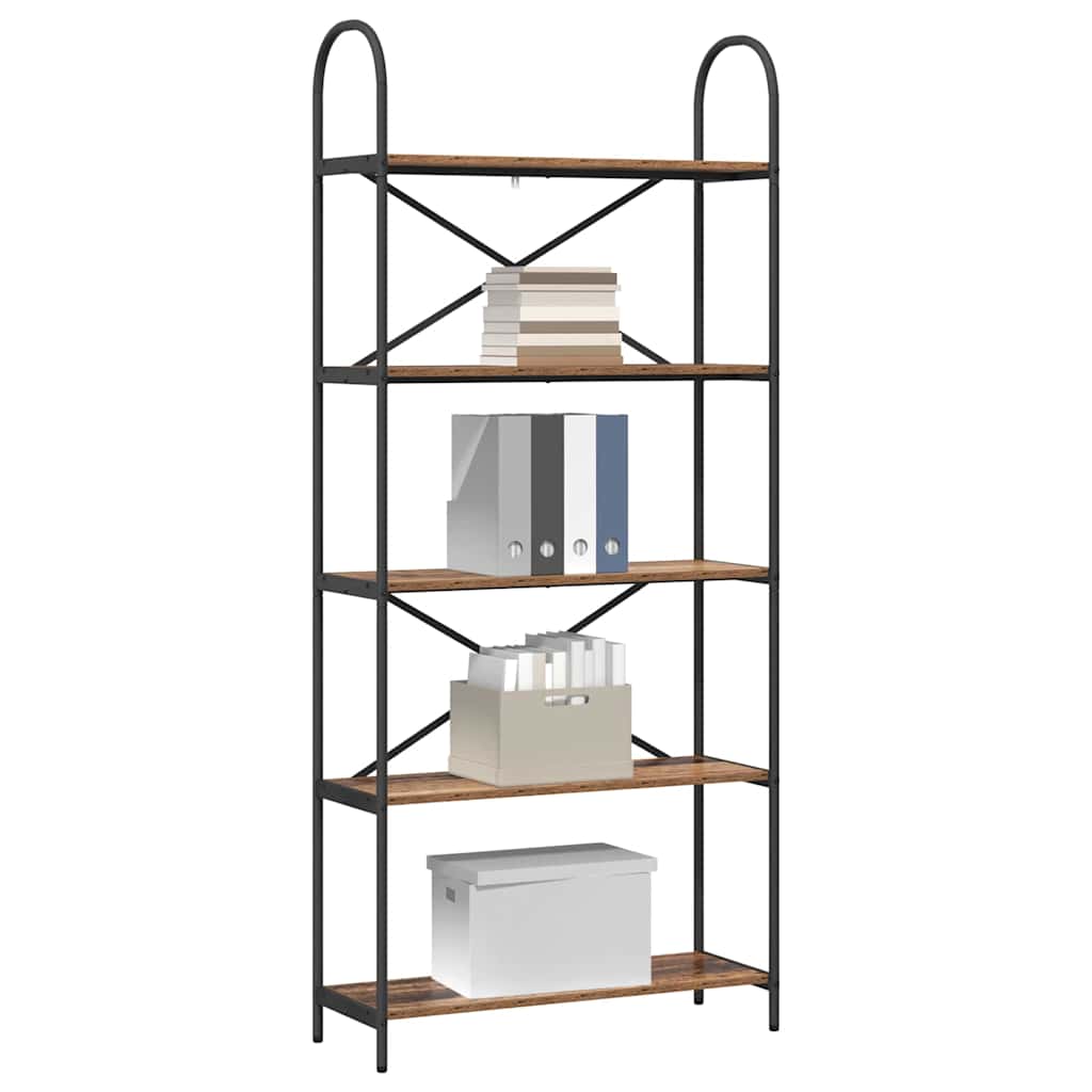 Bogreol 5 niveauer 80 x 30 x 183 cm Konstrueret træ Gammelt træ