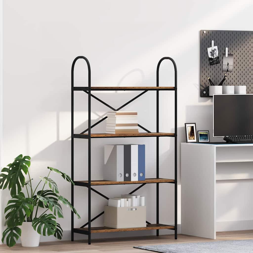 Bogreol 4 niveauer 80 x 30 x 146 cm Konstrueret træ Gammelt træ